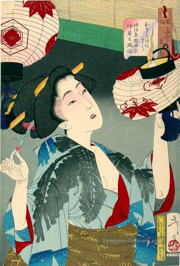 l’apparition d’une serveuse de Kyoto dans l’ère Meiji Tsukioka Yoshitoshi belles femmes Peintures à l'huile